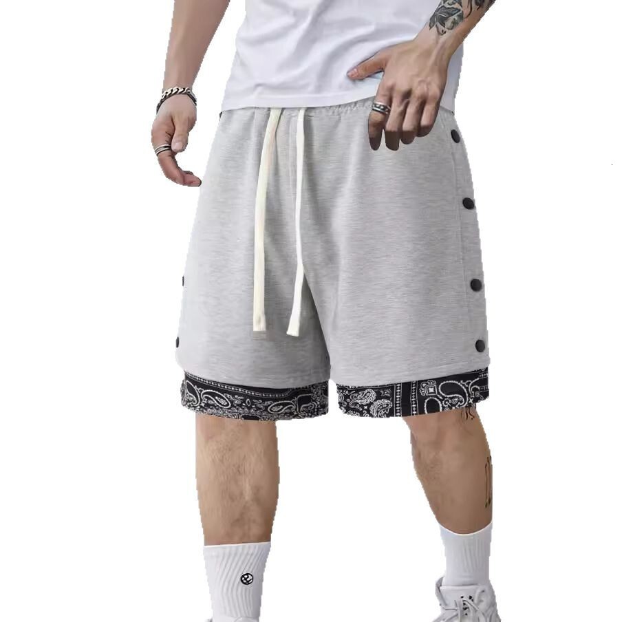 Shorts, summer fashion label, casual slim fit drawstring shorts, double breasted buckle five point pants, men's