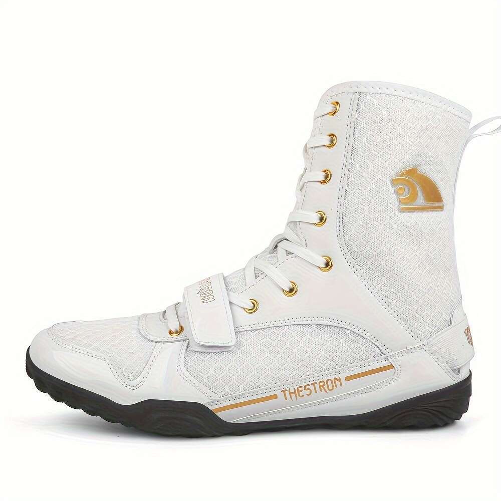 Men Professional High Top Wrestling Heavy Duty Martial Arts Rubber Sole, Pu/Nylon Like Mesh Accent All Season Indoor Gym Boots Mma, Kickboxing