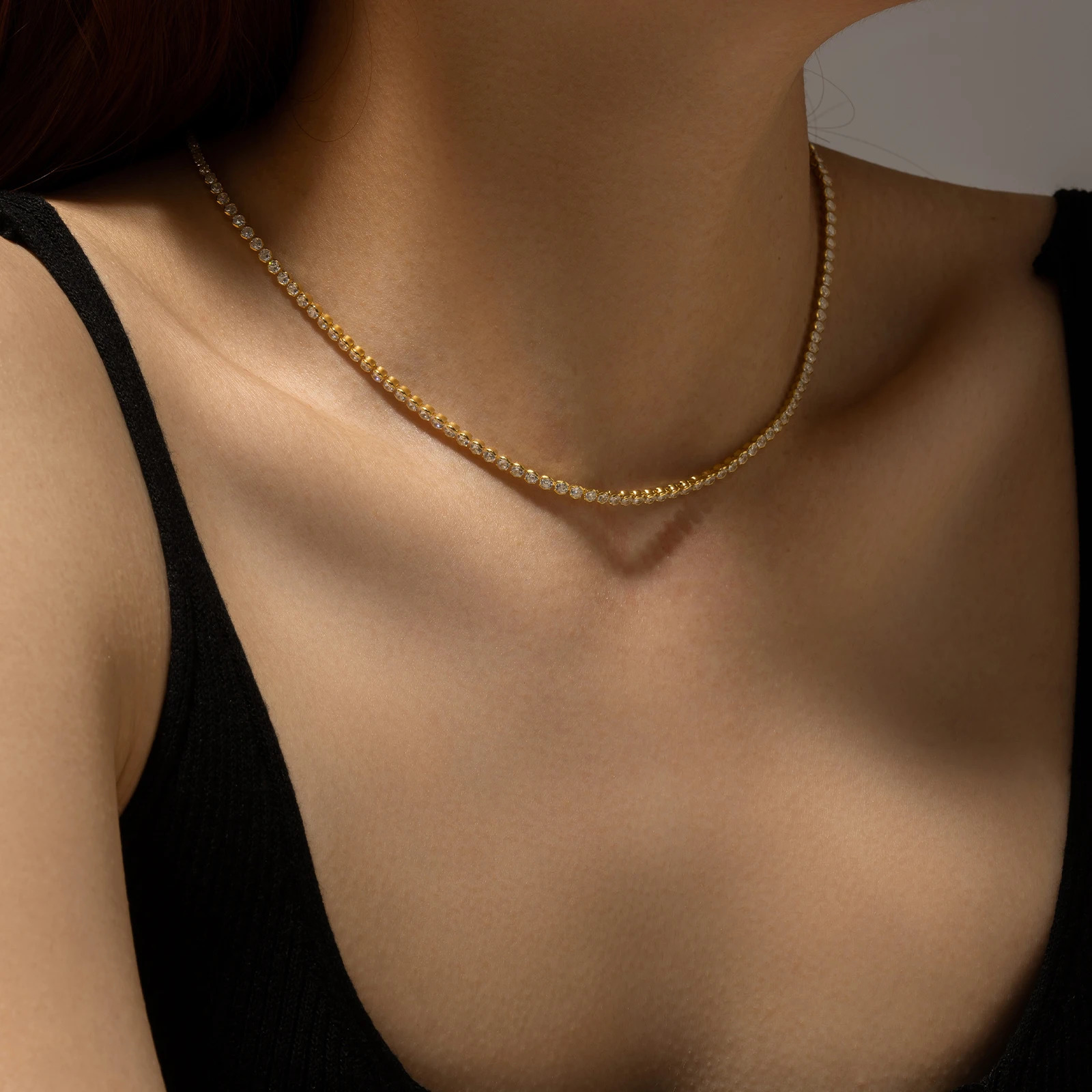 ANDYWEN 925 Sterling Silver Gold Zircon CZ Charm Choker Long Chain Necklace Wedding Jewelry Special Chain Soft Jewel 250407