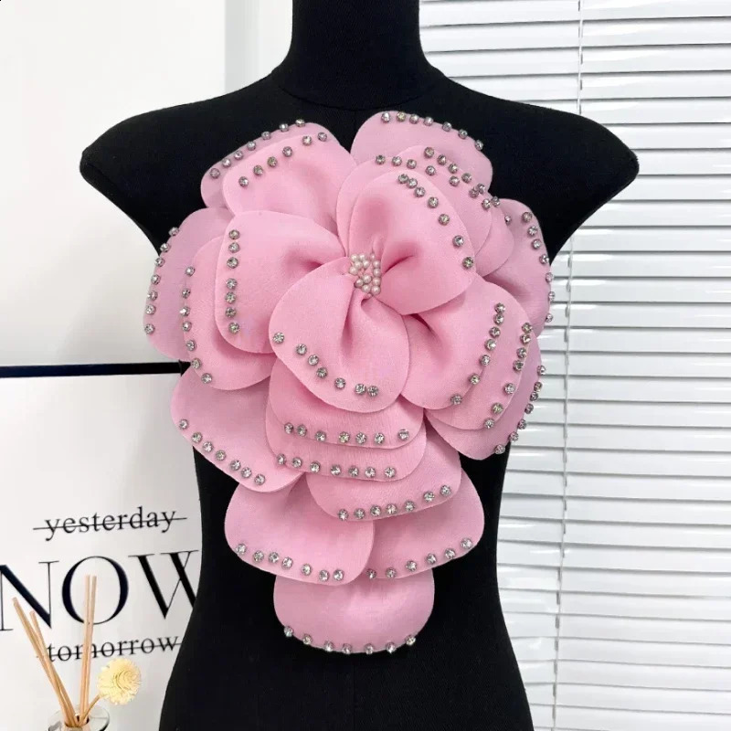 Handmade multi-layer fabric large chest womens crystal pearl lapel pin wedding party jewelry accessories gift 250409