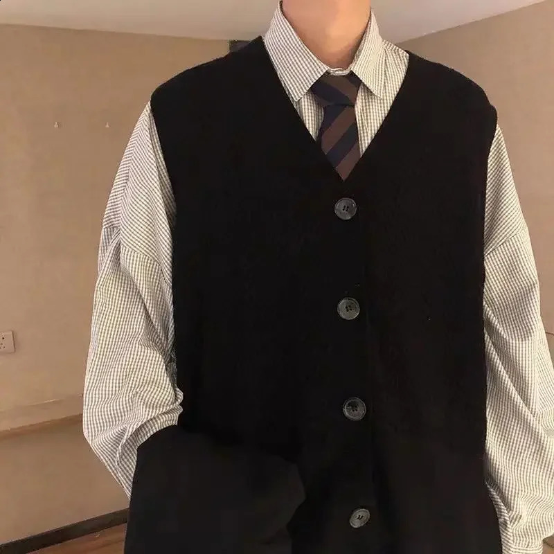Mens sleeveless vest mens knitted sweater button up cardigan jacket largesized X top 250411Z