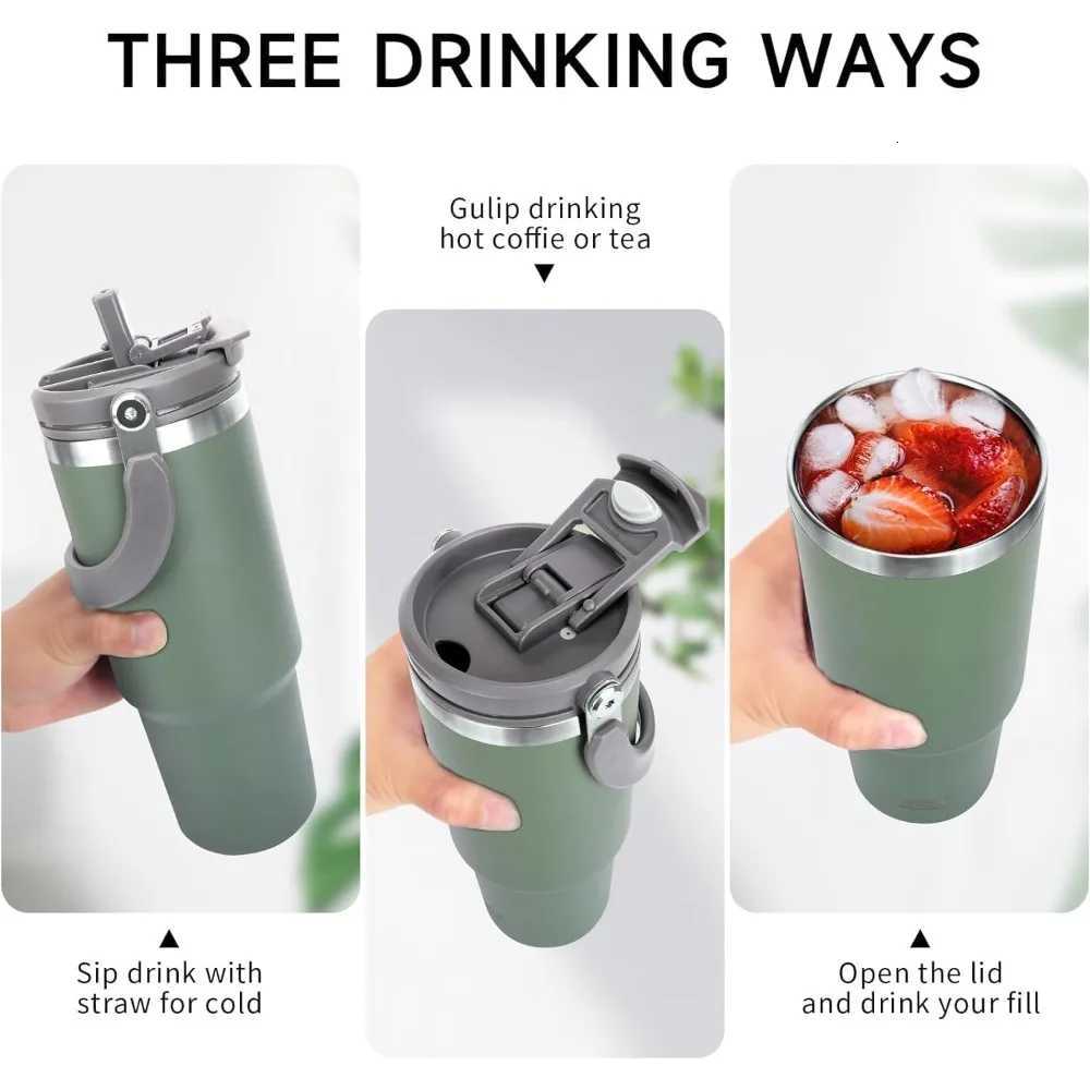 900ml Thermos Cup with Handle Drinking Water Bottle Insulated Stainless Steel Vacuum Water Bottle for Office Home Sports or Car C251114