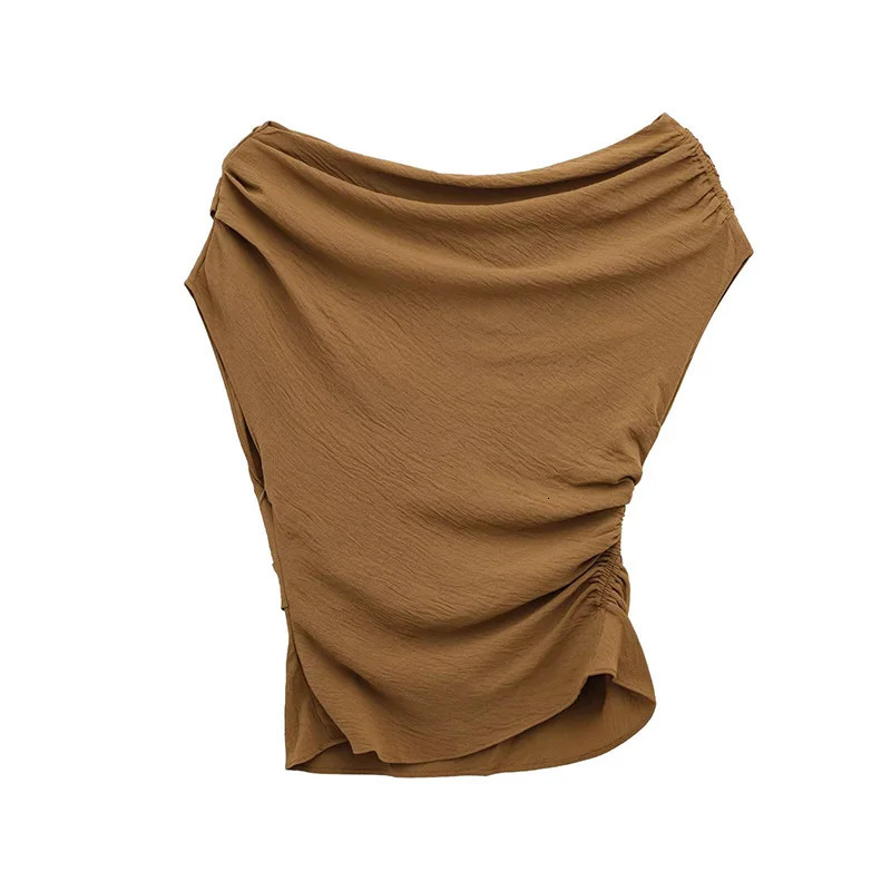 RAFZNB asymmetrical slotted womens top fashionable pleated sleeveless summer chic 250414Z