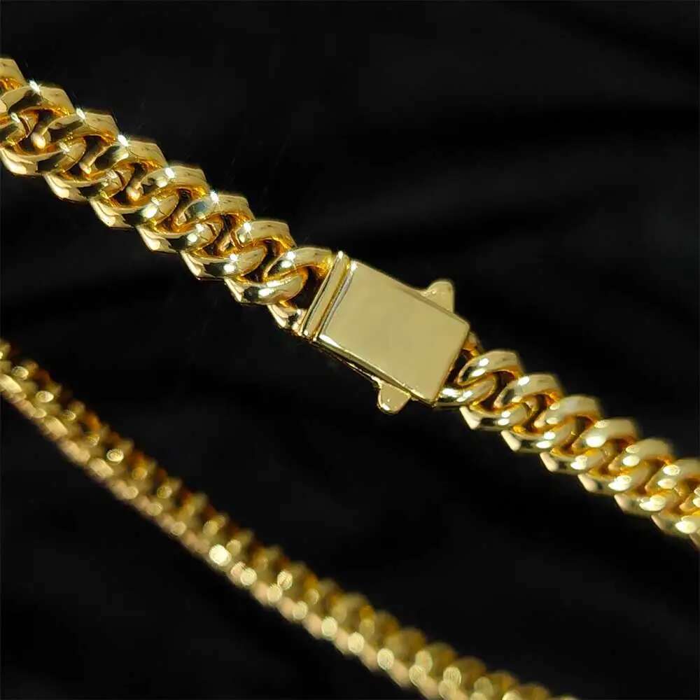 NUOYA Custom Clasp 8mm Diamond Cuban Chain Necklace 18K Gold Plated Prong Cuban Link Chain Hip Hop Fashion Jewelry