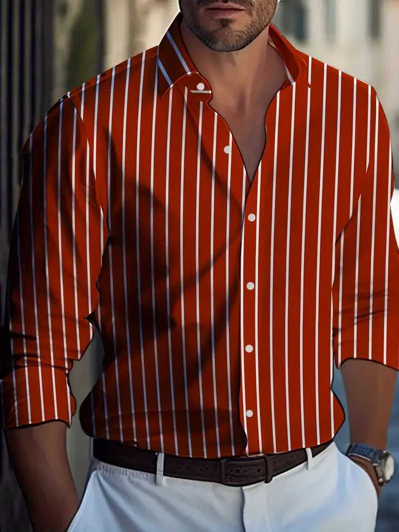 Mens button down shirt 3D printed casual shirt long sleeved striped collar daily resort hotel wearing fashionable casual top W250414