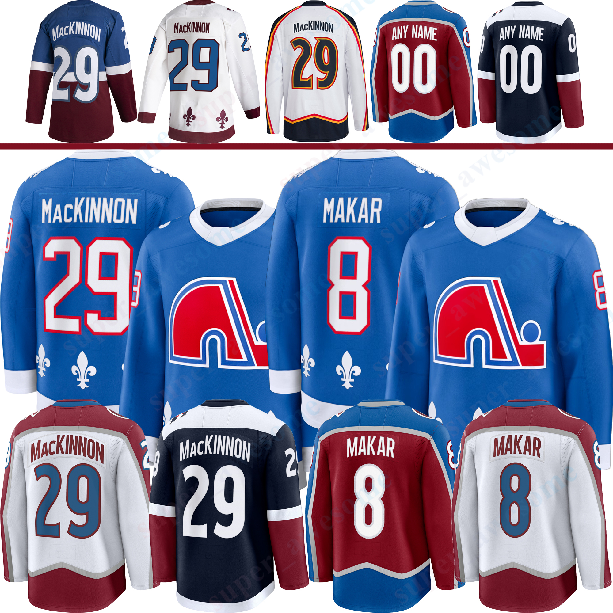 #29 Nathan MacKinnon colorado hockey jersey avalanches jersey #8 Cale Makar Brent Burns Gabriel Landeskog Mackenzie Blackwood Valeri Nichushkin Devon Toews jerseys