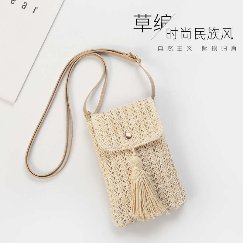 Handmade Beach Bag 2024 Summer New Hanins Fashion Mini Phone Diagonal Straddle Solid Color Grass Woven Women's Bag Kq2