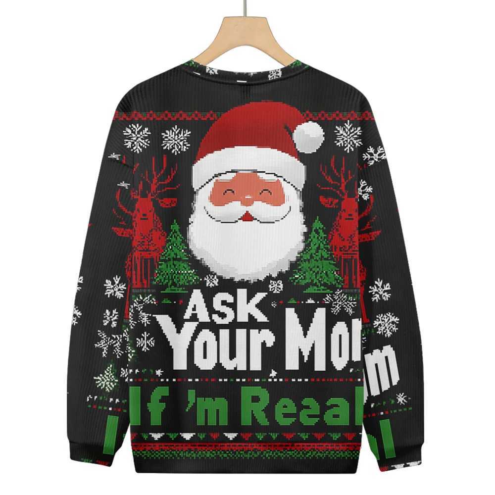 Mens staff neck sweater soft mens casual sweater new Santa Claus graphic mosaic graffiti autumn and winter latte art mens sweater W250414