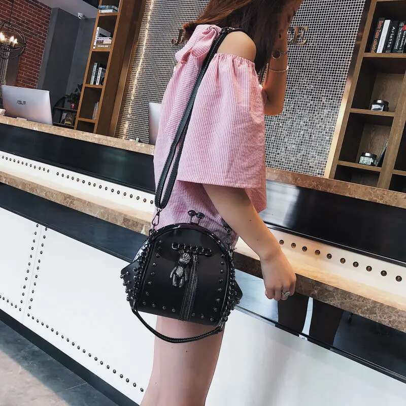 Lock Shell Bags Rivet Metal Fringe Dia Women Shoulder Crossbody Bag TWO Straps PU Leather Chain Women's Handbags Purses