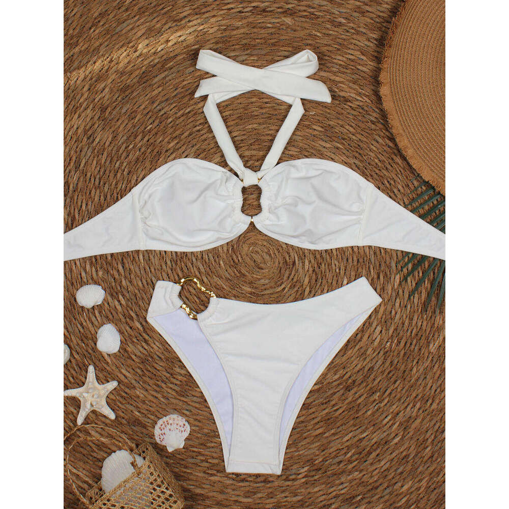 Fashion Swim Suit Sexy Woman Contrast Color Two-Piece Bikini Swimsuits Beach Womens Bathing Suits Stripe Three-Point Swimwear Lady Halter Bikinis
