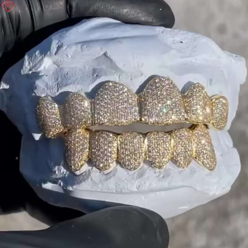 Custom VVS Moissanite Grillz Hip Hop 14k White Gold Tooth Diamond Silver 925 Iced Out Moissanite Grillz