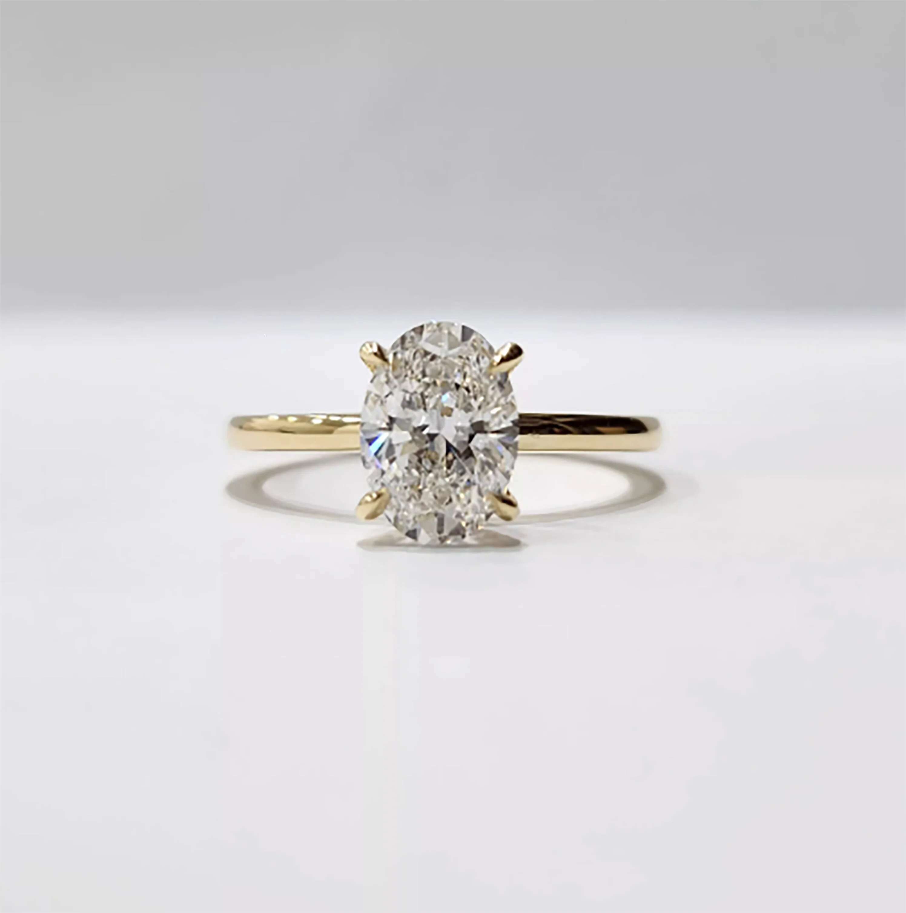 Custom Real Solid 18K Yellow Gold Rings Women Engagement Anniversary Wedding Rings Oval Moissanite Diamond Rings Trendy