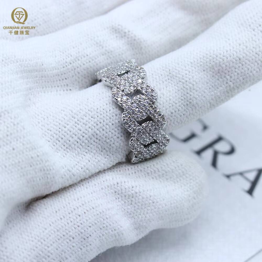 Pass Diamond Tester VVS Moissanite Cuban Ring Mens Wholesale Price Gold Plated 925 Sterling Silver Stock Jewelry Ring for Men