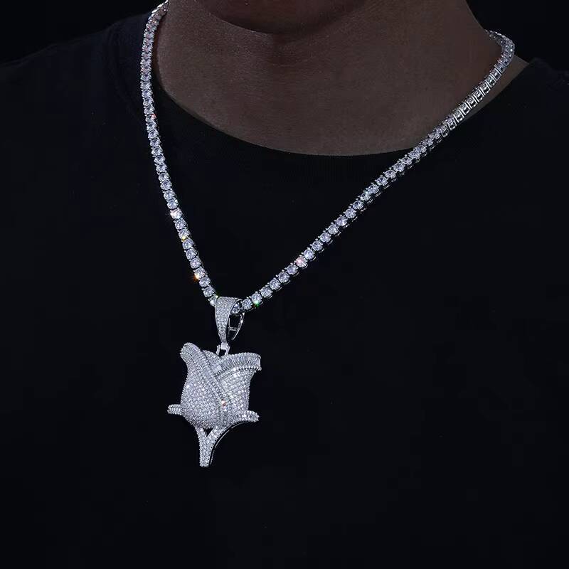 Dropshipping Moissanite Iced Out Rose Flower Pendant Pass Diamond Tester 925 Silver Men Bling Hip Hop Jewelry