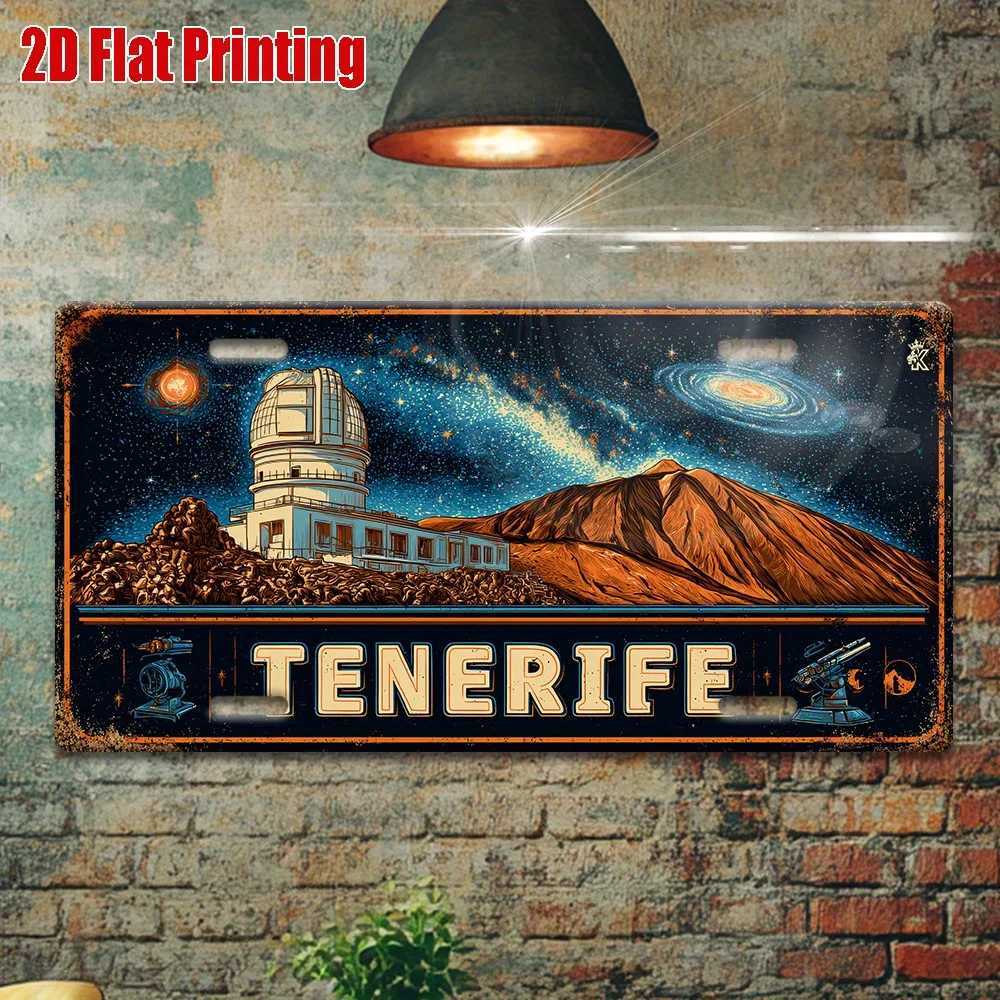 Printing Vintage Metal License Plate Outdoor Wall Art TENERIFE Aluminum Sign with Volcano and Observatory Design GreatM251114