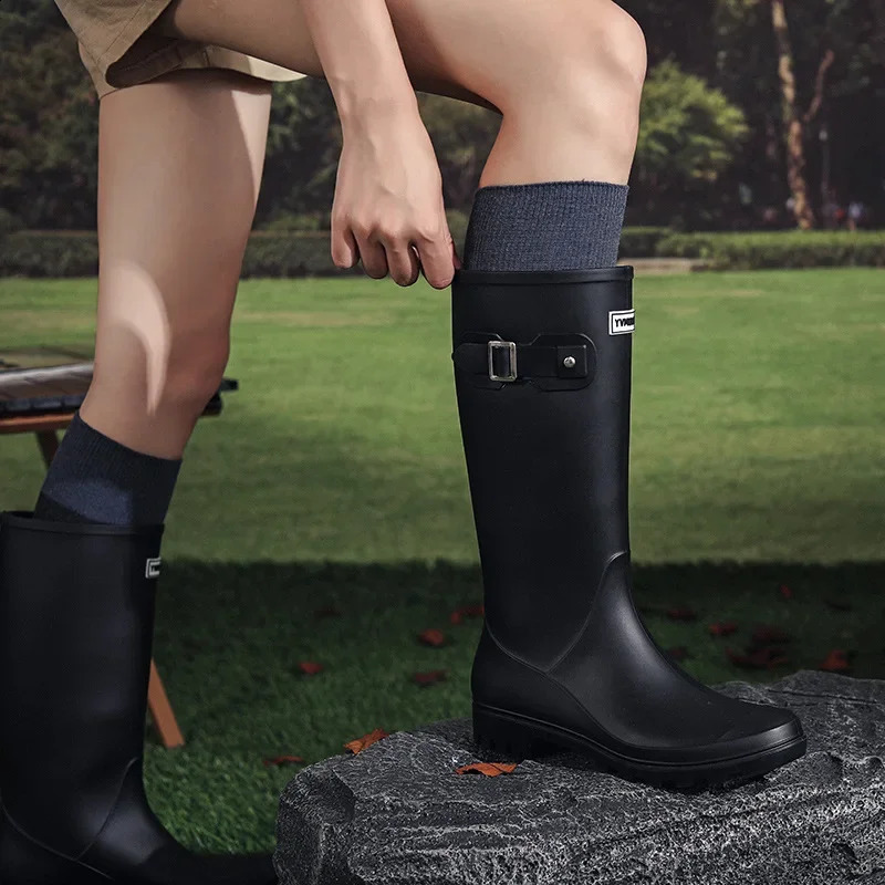 Fashion Non-slip Rain Boots Women Knee-High Water Boots Waterproof Long Tube Rubber Boots Womens High Tube Galoshes Rain Shoes 250410