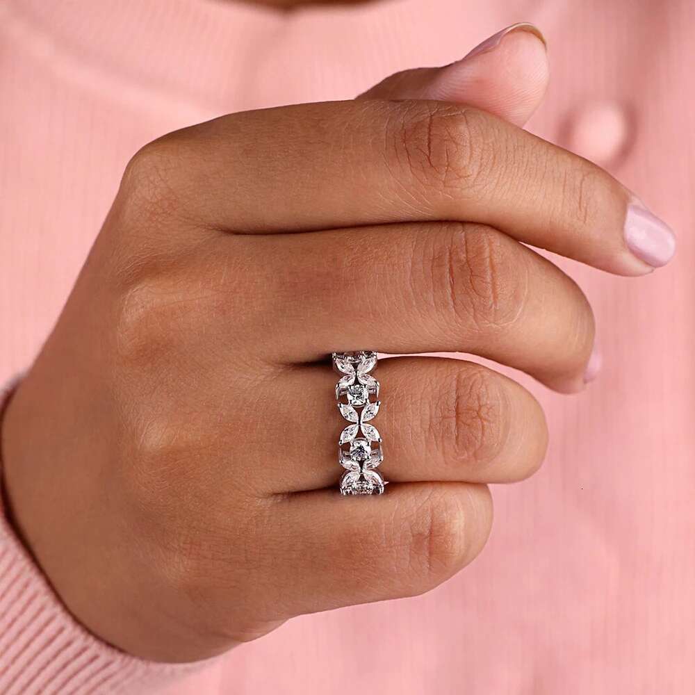 Stackable Full Moissanite Eternity Band Wedding Rings for Women S925 Silver Marquise/Round Cut Diamond Engagement Ring with GRA