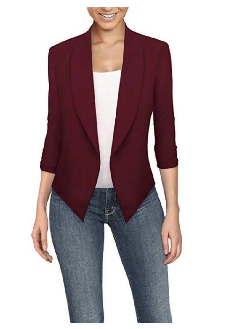 Large size ultrathin womens jacket fashion spring work office solid pocket slotted 250414Z
