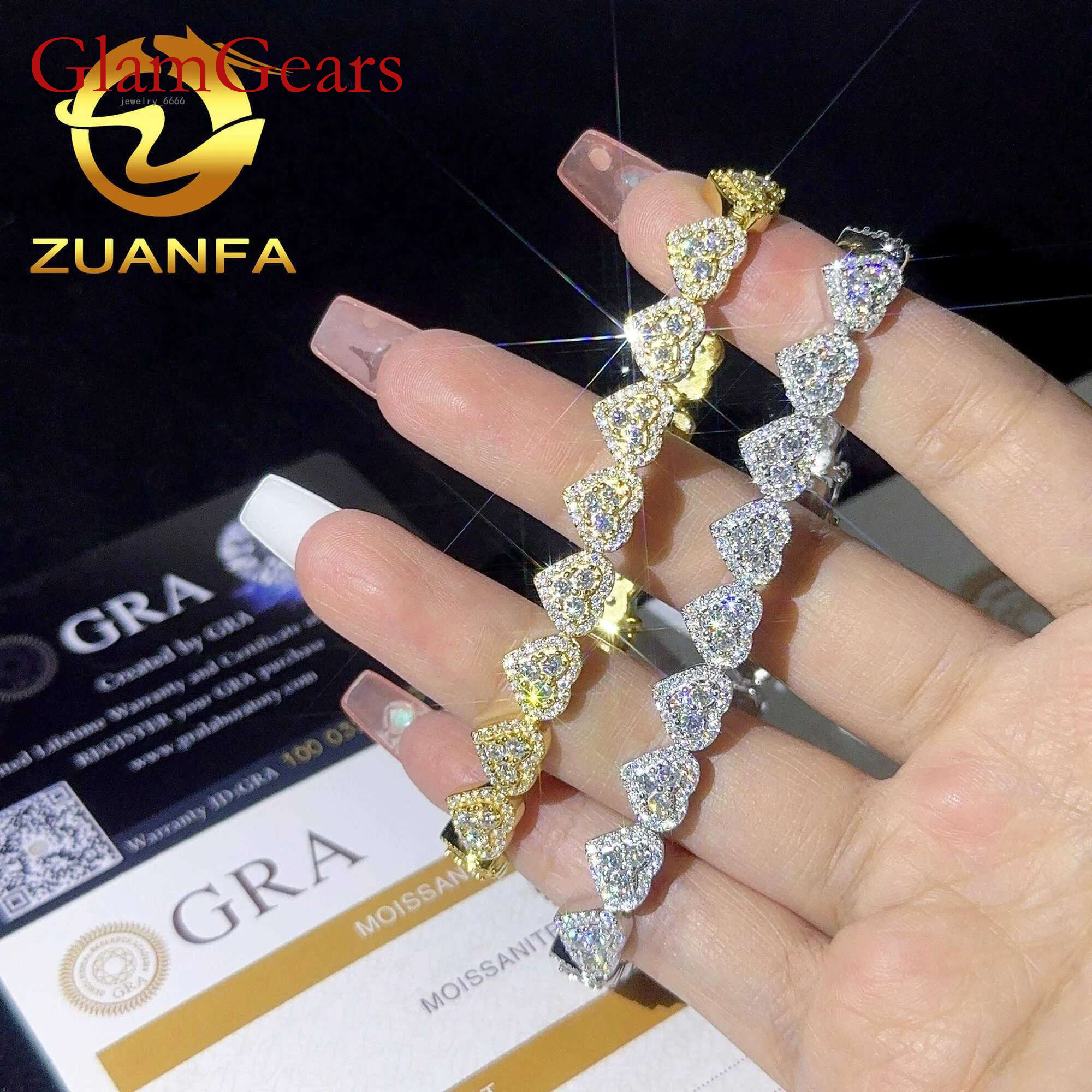 Fine 8mm Heart Shape VVS k Bracelet Sier Moissanite Hip Hop Jewelry Cuban chain for men women