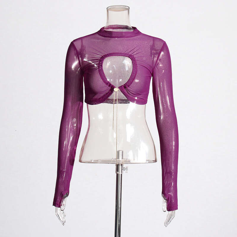 Designer Women's Spring 2025 Fashionable Long Sleeve Tops - Seamless Hollow Pattern