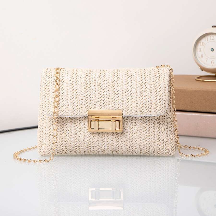 Handmade Beach Bag Fashionable Woven Double Headed Lock Shoulder 2024 New Trend Versatile Korean Version Simple Small Square Bag Kq2