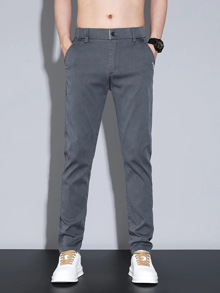 Business mens casual pants spring and summer thin Lyocell fashion ultrathin Trouser straight elastic office clothing 250414Z