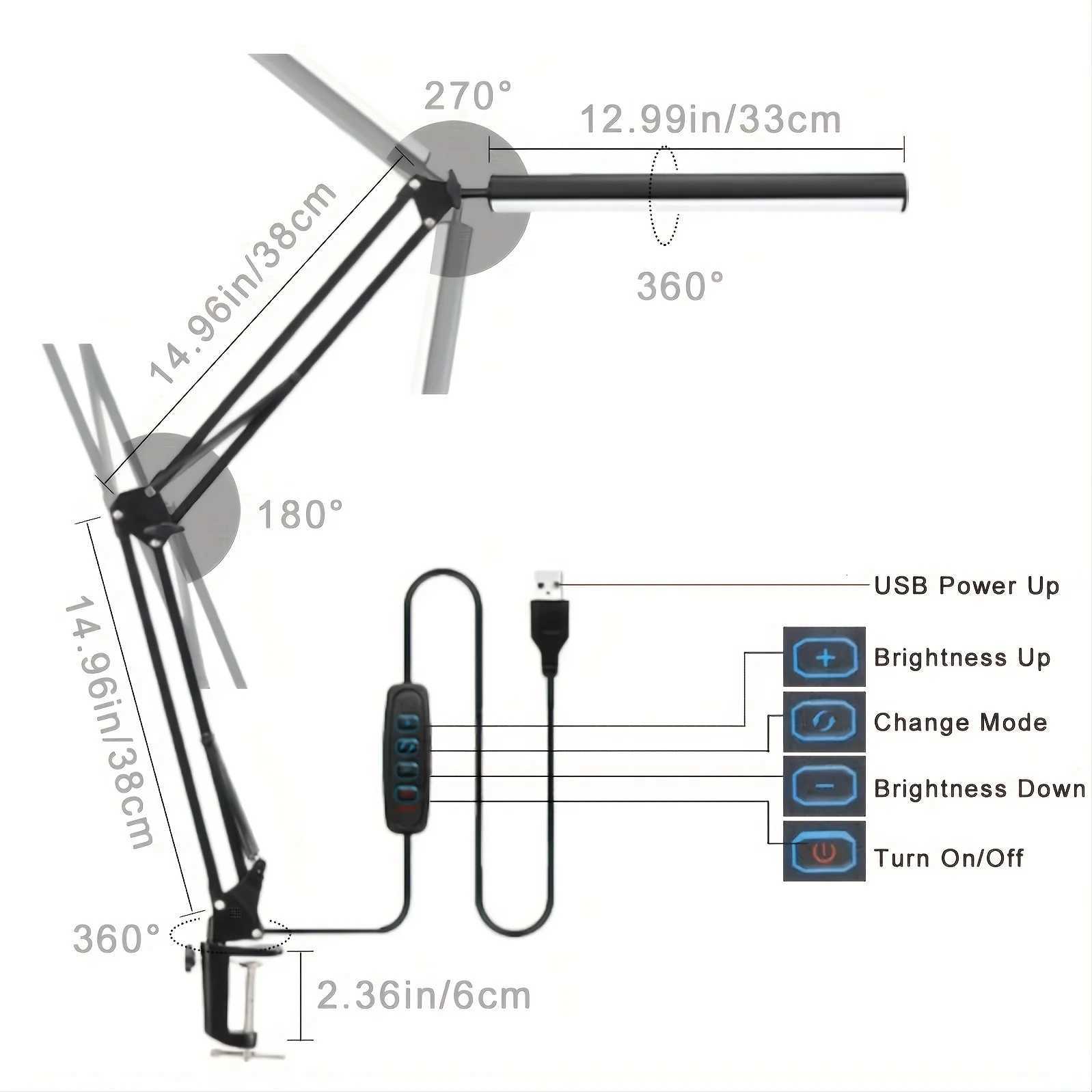 LED Desk Lamp Swing Arm Desk Light with Clamp 3 Lighting 10 Brightness Table Lamp Eye-Caring Reading Desk Lamps for Home Office M251114