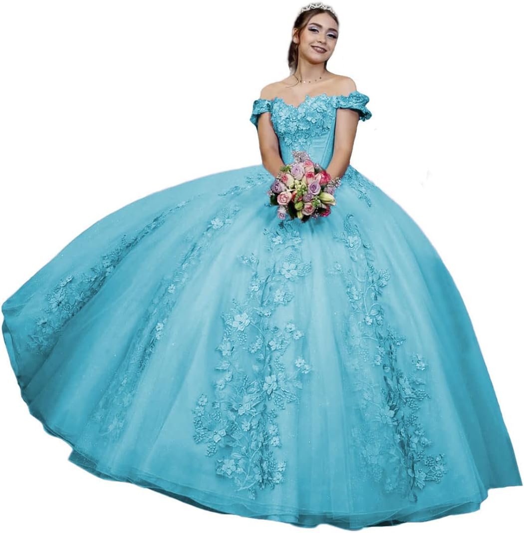 Pink Quinceanera Dresses Ball Gown Off Shoulder 3D Rose Flowers Puffy Sweet 16 Dress Celebrity Party Gowns Graduation N14 B0312