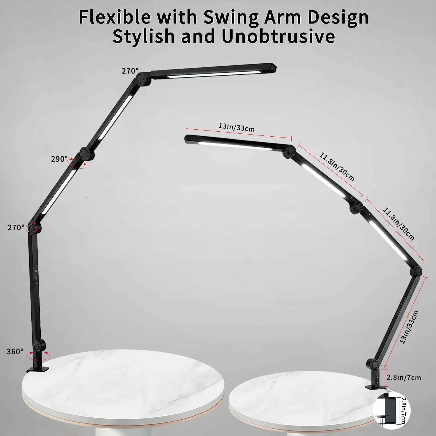 LED Desk Lamp with Clamp Flexible 4 sections Swing Three light sources desk light 4 Color Modes 5 Brightness M251114