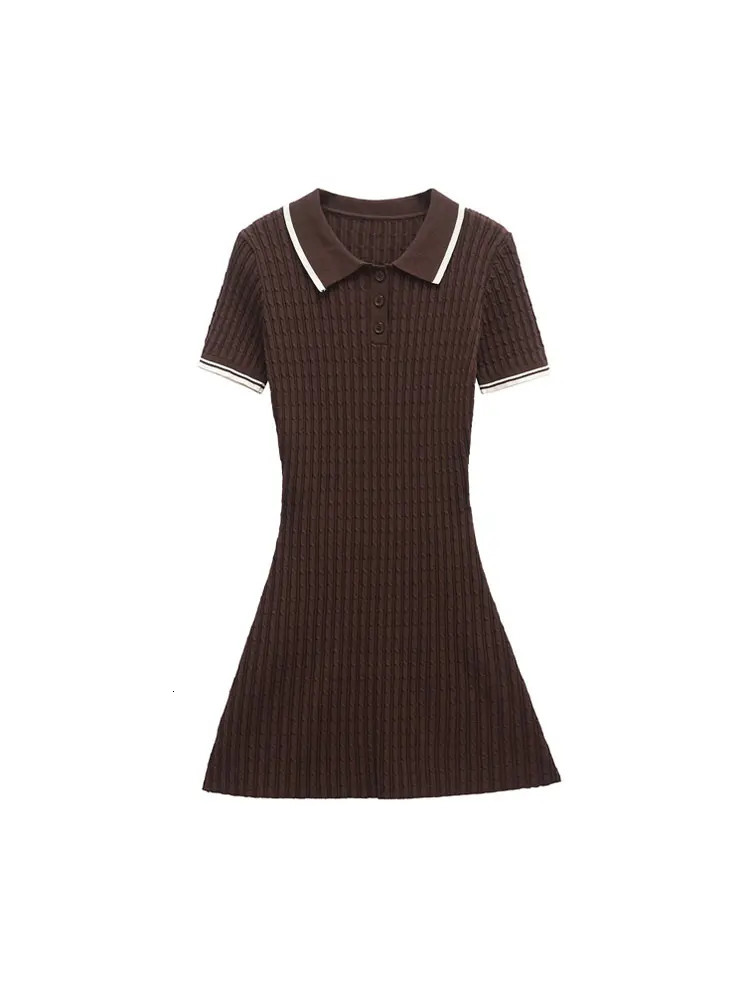 TRZA Womens Fashion Front Button Cable Knitted Mini Dress Polo Neck Short Sleeve Tank Top Unprinted Good Product 250414