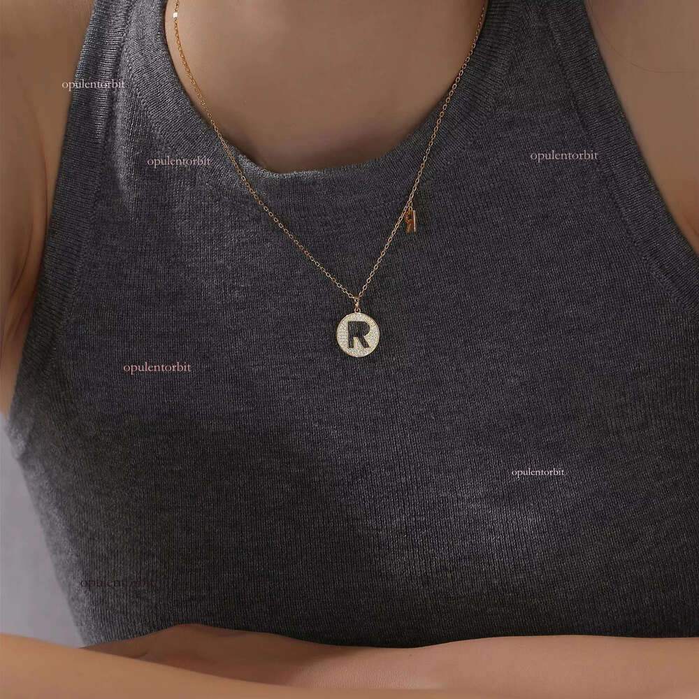 Fashion R Moissanite charm necklace, pure sier electroplated letter necklace