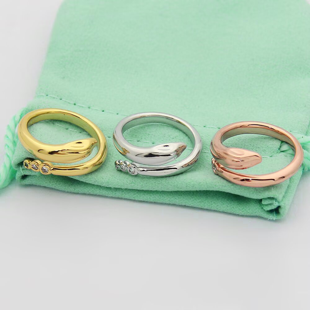 Diamond Pearl ring snake Diamond Open Rings for women High Quality Fashion Luxury Jewelry Accessories size 6-9