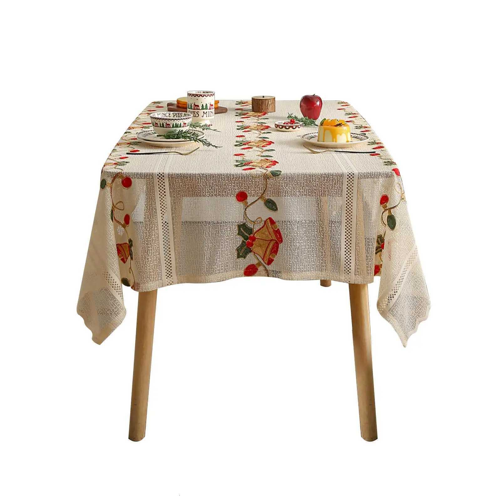 Christmas Christmas Lace Embroidered Tablecloth with Santa Claus Bell Design Fashion Festive Dining Table Cover for Holiday Home Decor Y251113
