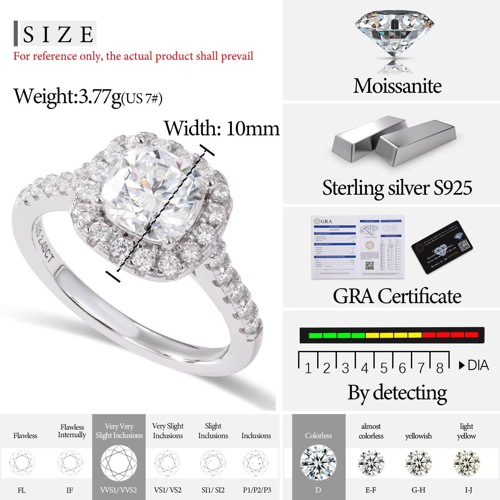 Pass Diamond Tester Moissanite Diamond Rings GRA Certificate 925 Sterling Silver VVS Moissanite Halo Engagement Ring for Women