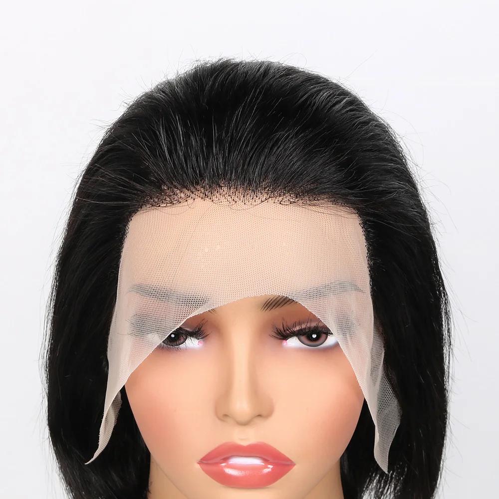 8 inch Bob Human Hair Natural Color Human Hair 4*4 Transparent Lace Front Wigs 200% Density Frontal wigs