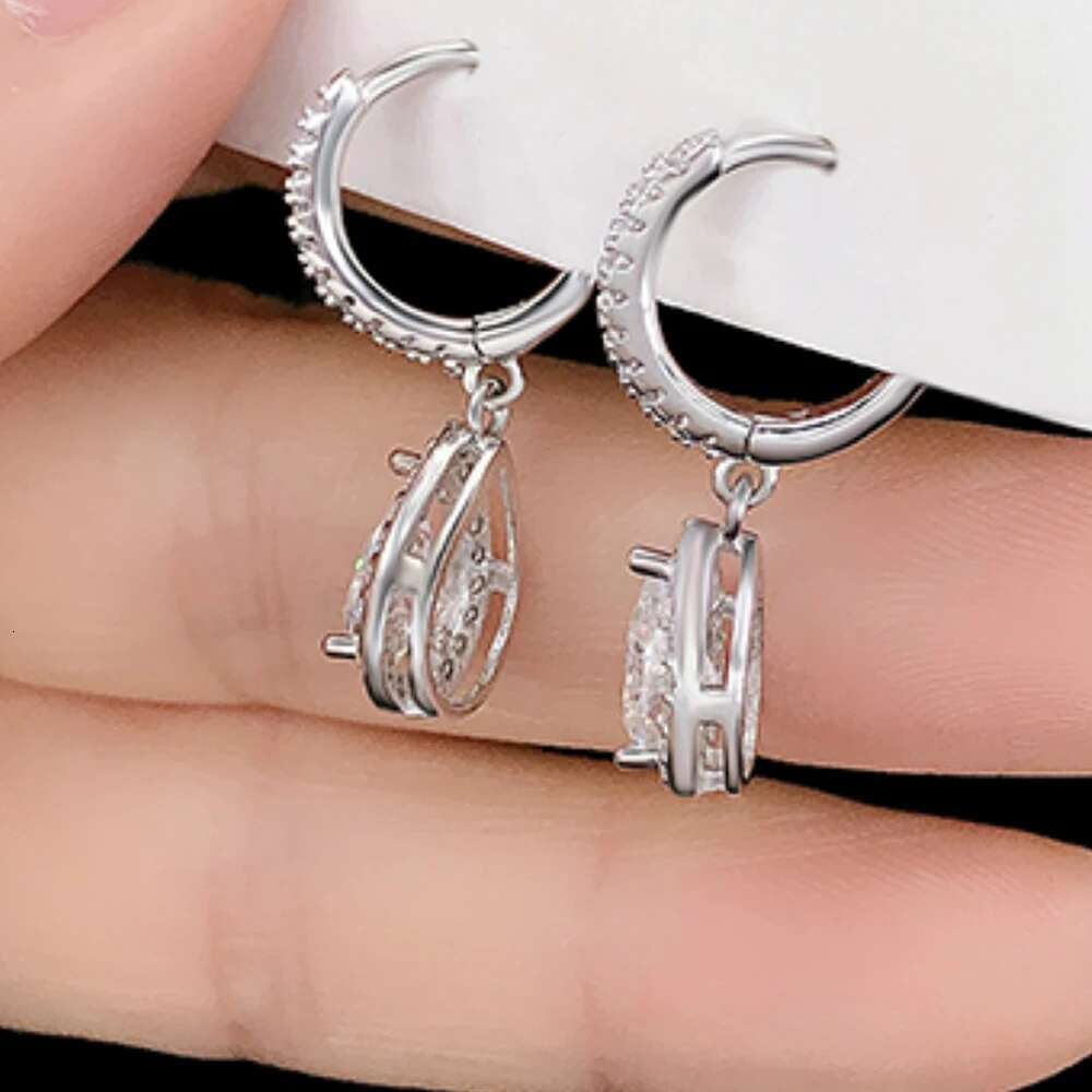 1carat Waterdrop Moissanite Hoop Earrings for Women D Color Pear/Heart/Oval Cut Halo Diamond Earring 925 Sterling Silver Jewelry
