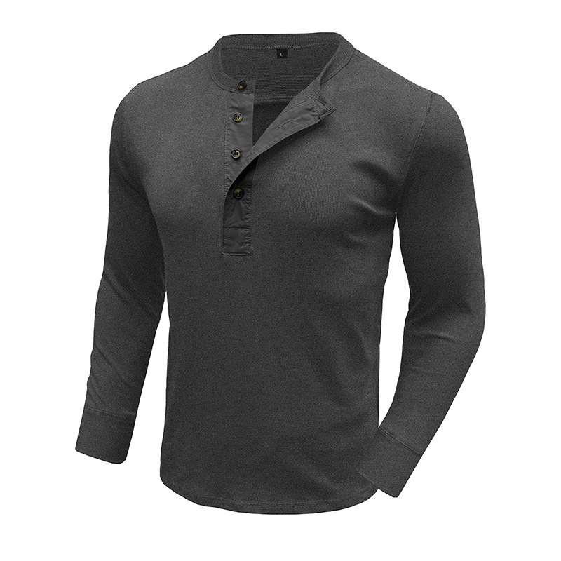 Autumn and winter mens long sleeved round neck T-shirt mens slim fit Henry shirt casual top