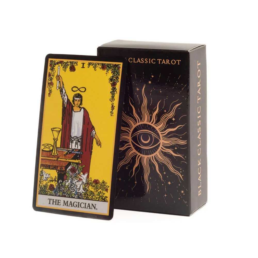 Black Classic Tarot Cards Deck 78pcs Fortune-Telling Game Set with Guidebook for Family Gatherings and Board Games C251114