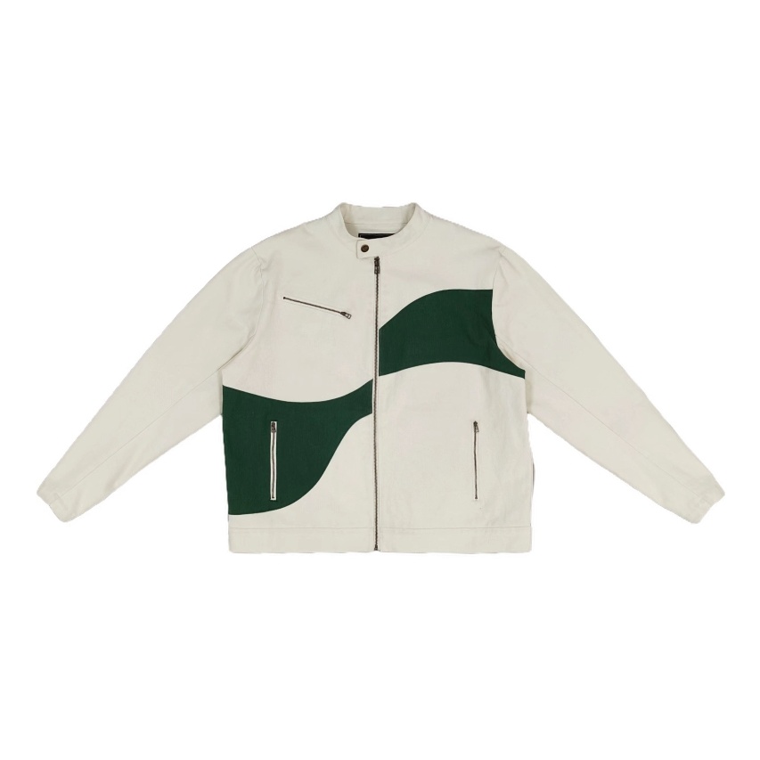 Men's Beige Stand Collar Zipper Wave Cotton Jacket with Multiple pockets Zipper at cuffs for Outdoor Recreation Casual Wearing