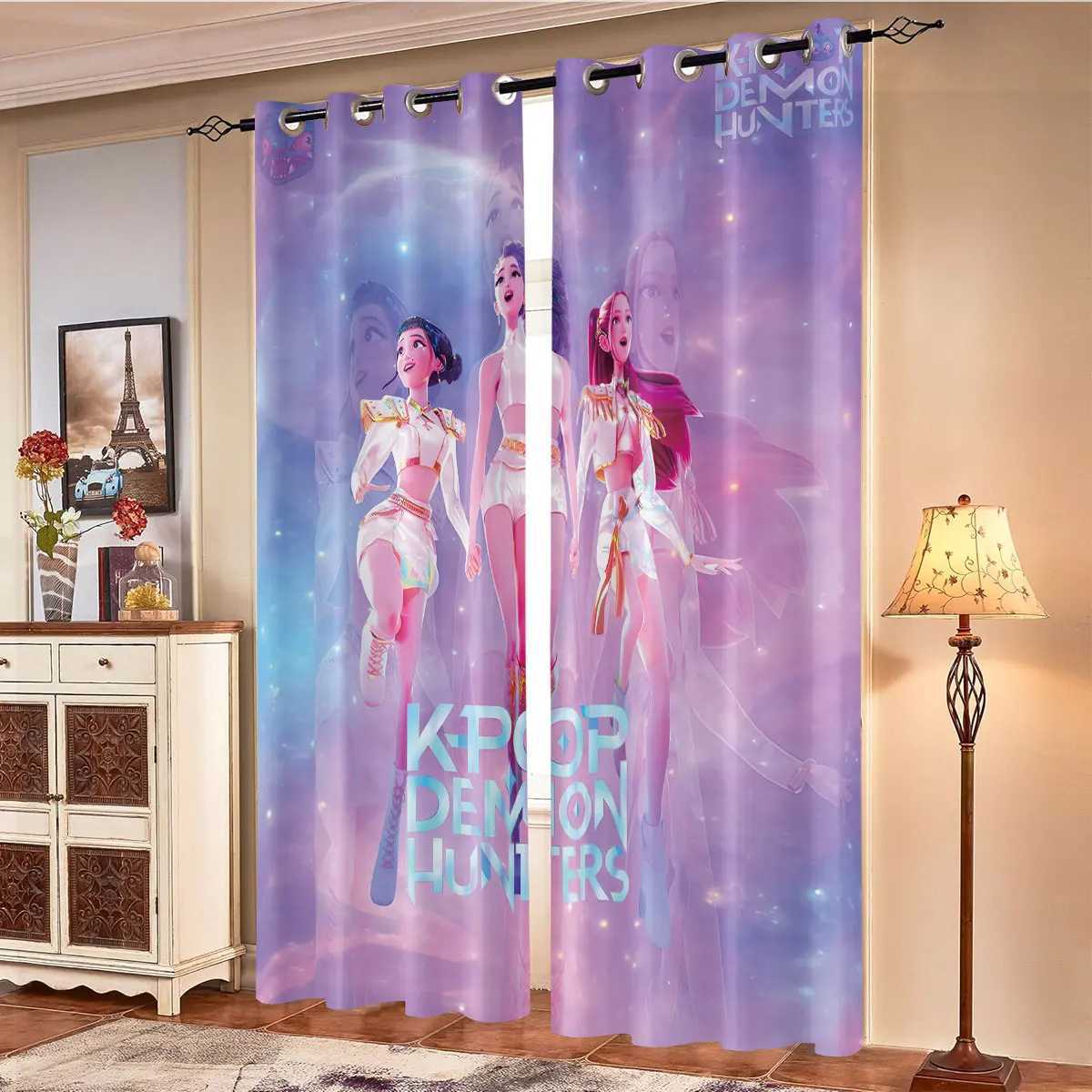 2pcs K-Pop Demon Hunters print perforated blackout curtains multiple size living room insulation decoration machine washable Z251111