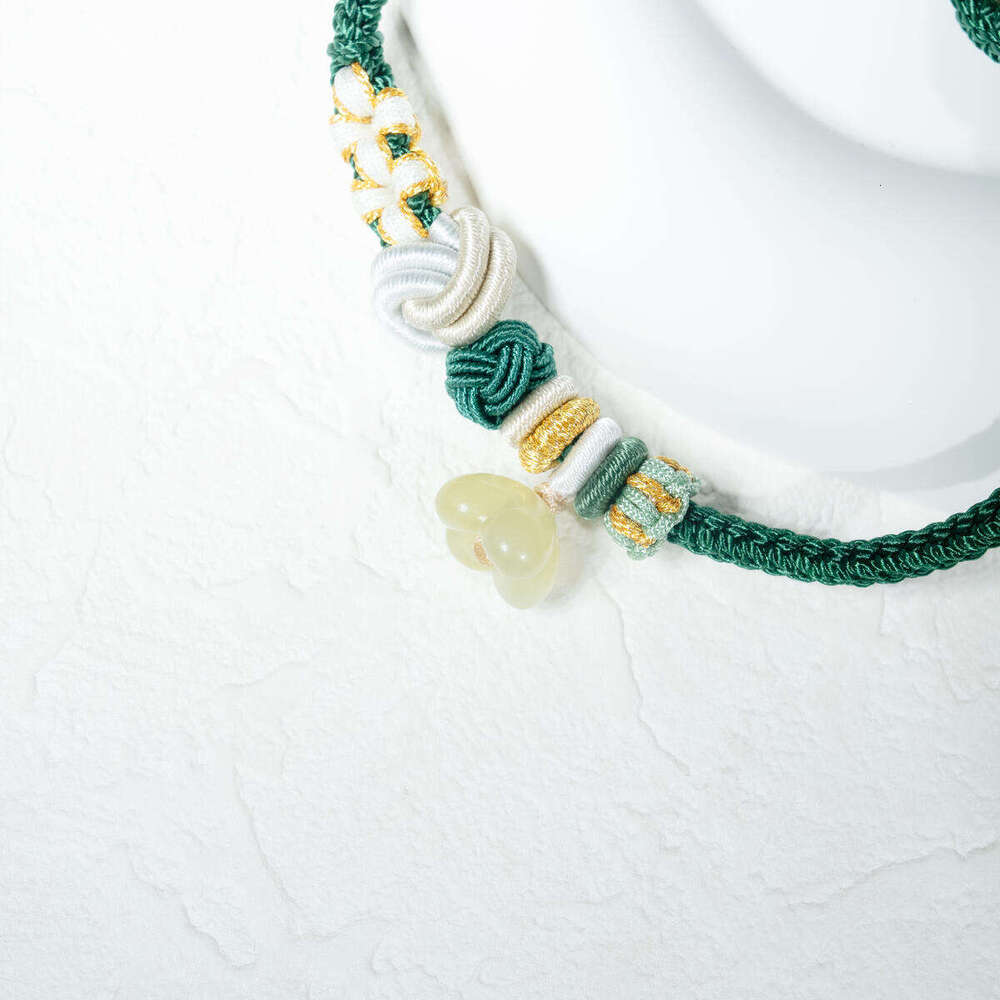 Dunhuang "Verdant Field" Xiuyan Jade Cord - Serene Green Stone Bracelet for Growth & Renewal, Adjustable Handwoven Design