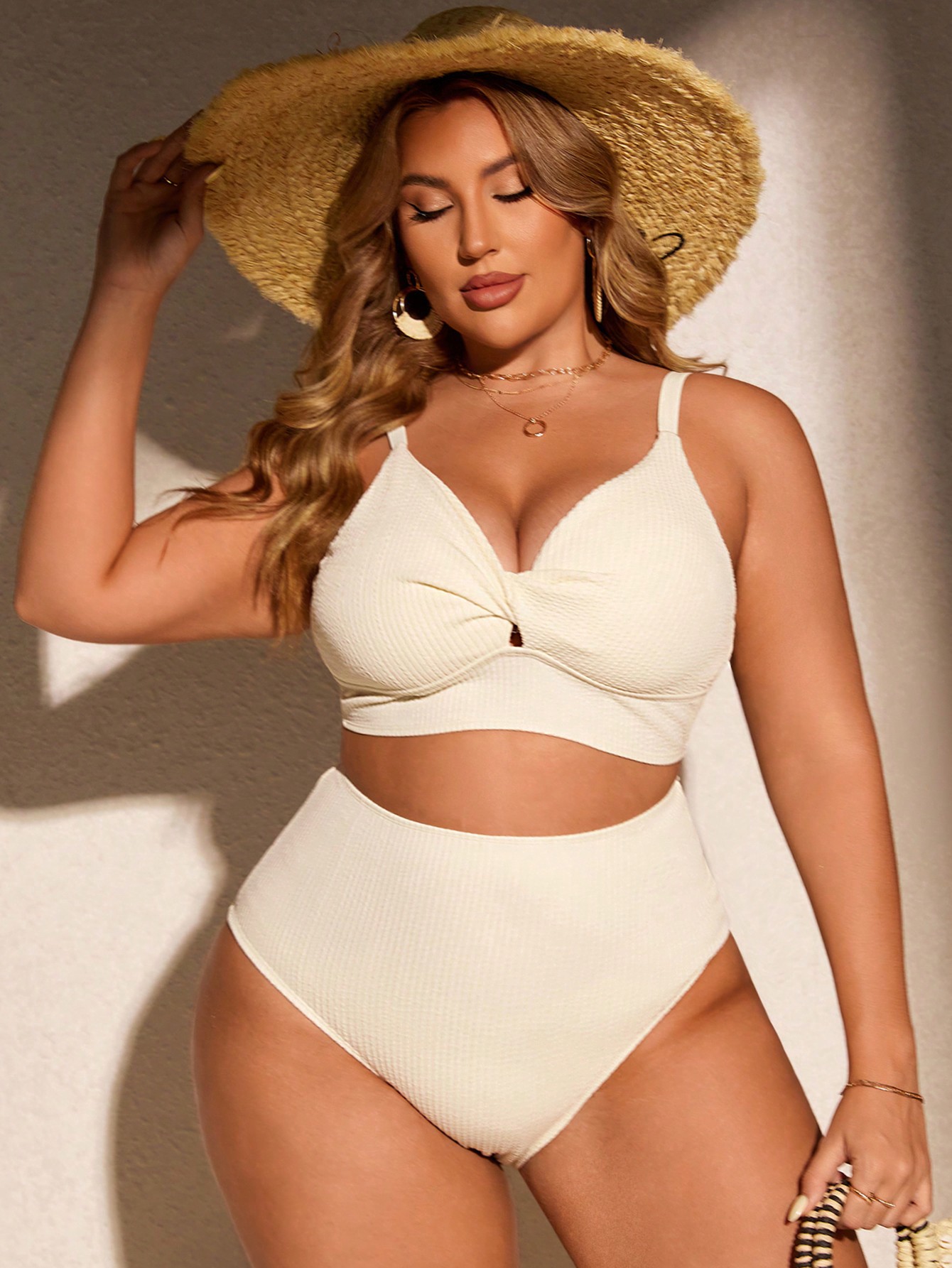 Women's Plus Size Swimsuits Two Piece Textured Twist Ruched Bathing Suit High Waisted Swimwear Sets