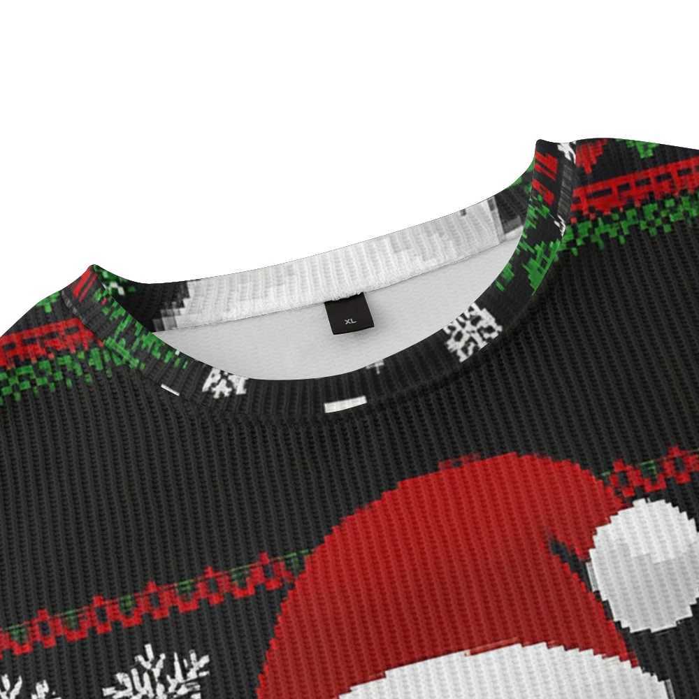 Mens staff neck sweater soft mens casual sweater new Santa Claus graphic mosaic graffiti autumn and winter latte art mens sweater W250414