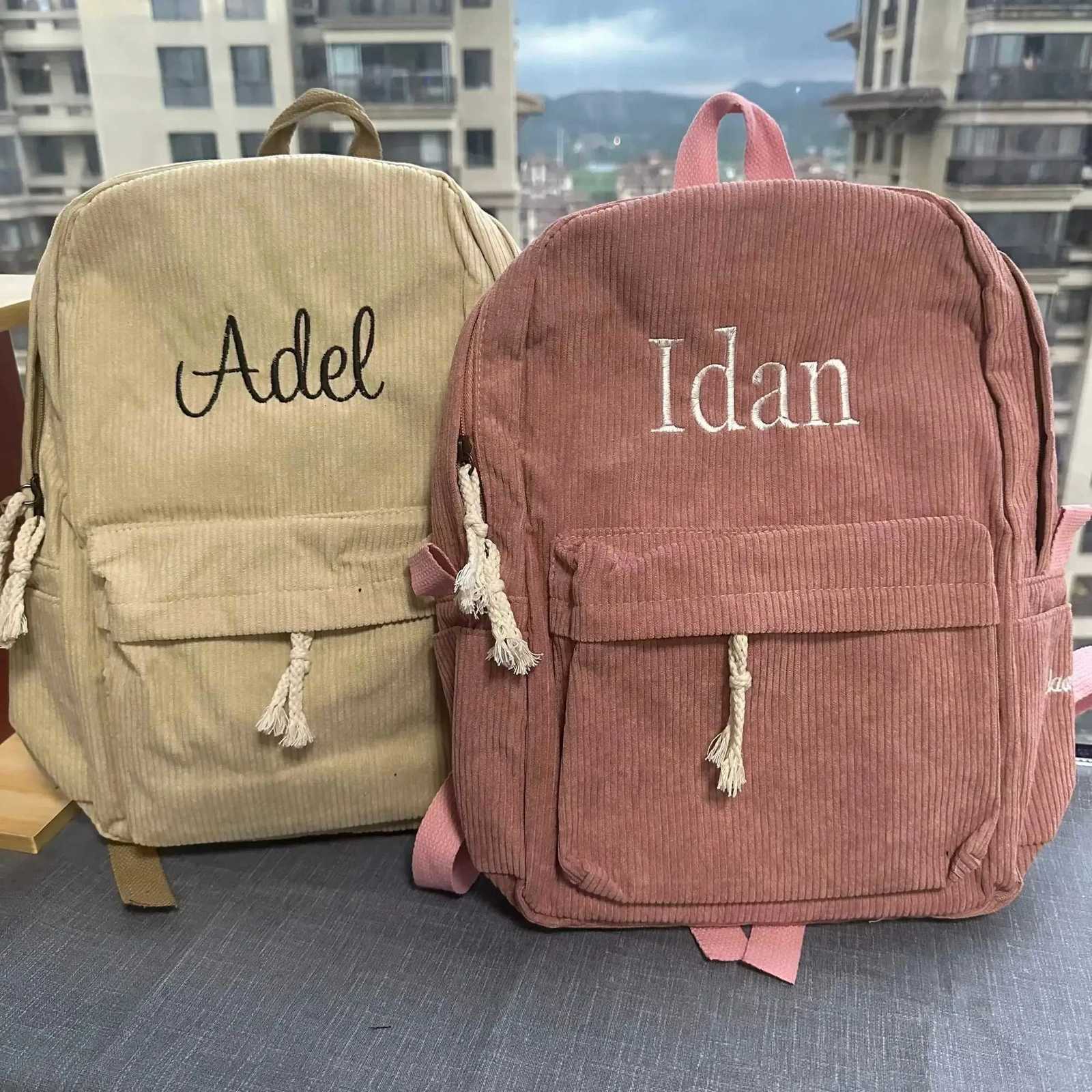 Customize Name Embroidered Corduroy Backpack - Personalized Toddler School Bag School Season School Essential Durable CuteW251113