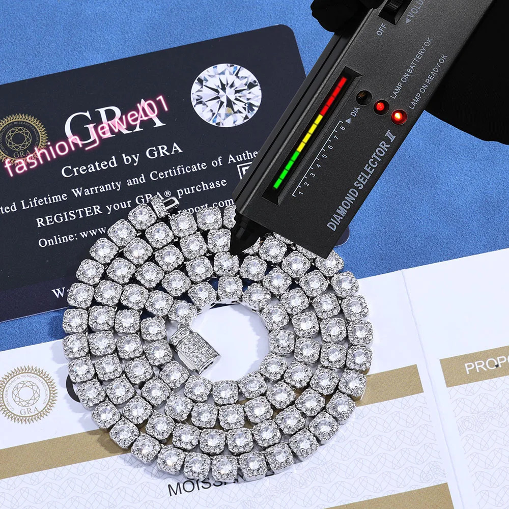 ESKEEM 925 Sterling Silver Tennis Chain Luxury 5mm Custom VVS Moissanite Diamond Cluster Tennis Chain Necklace