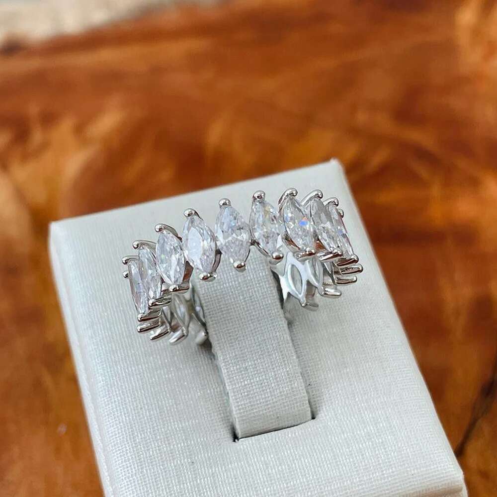 Gra Certified Marquise Cut Moissanite Eternity Band for Women 925 Sterling Silver Lab Diamond Promise Wedding Rings Stackable