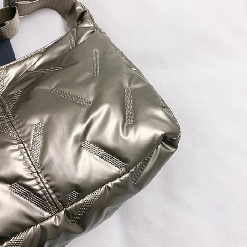 Dumpling Bag Bright Space Cotton Tote Bag Large Capacity Shoulder Crossbody Bag Silver Lightweight Nylon Handbag Girls 251114