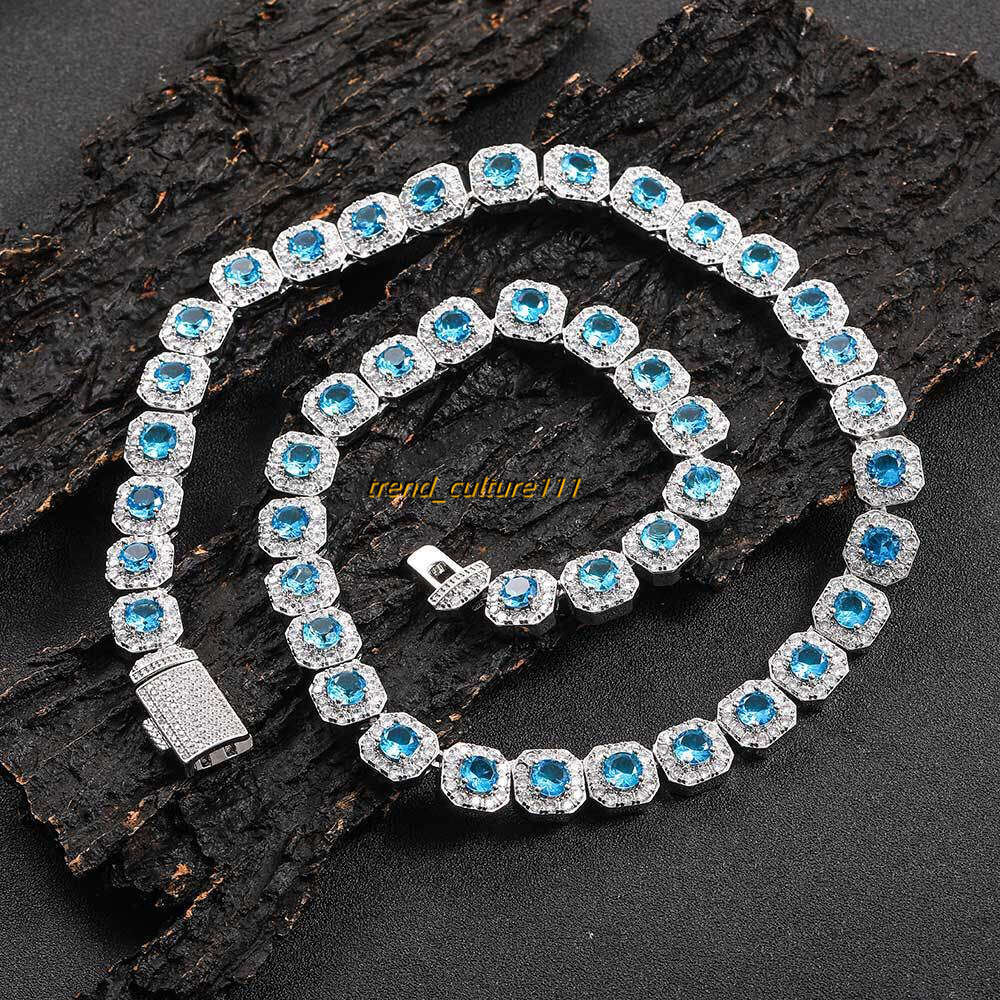 Hip hop for women, 12mm flip button, colorful Moissanite rock sugar necklace, trendy brand, personalized men's necklace