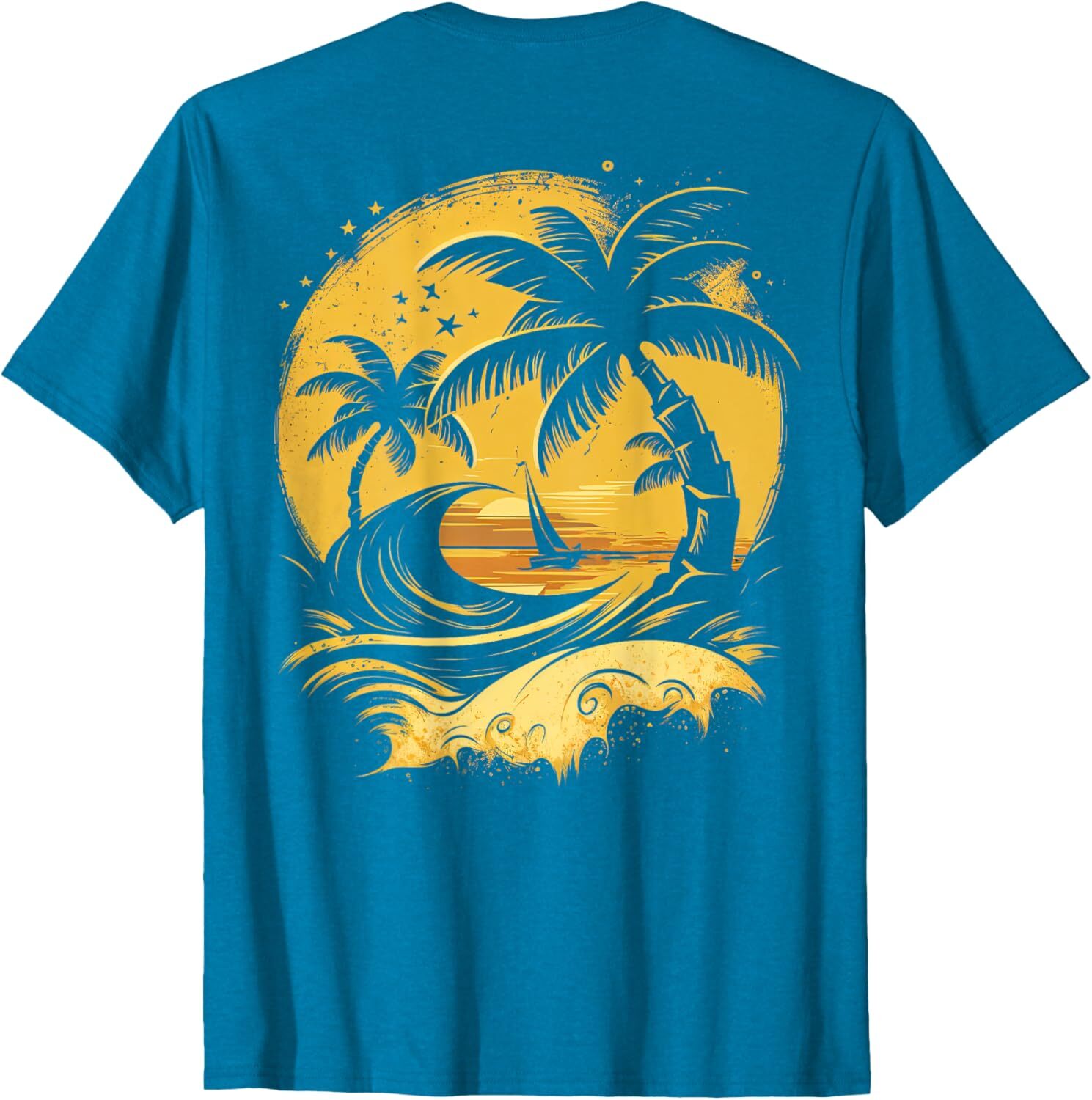 T shirt for Mens ON BACK Tropical Palm Trees Sailboat Beach Island Sunset Graphic Tee Casual Tops Clothes Short sleeve