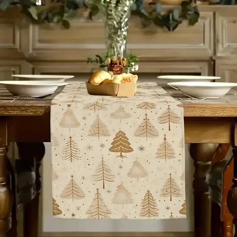 Christmas Bohemian style vintage Christmas tree table runner with golden pine and star design Festive and perfect for parties New Years Y251113